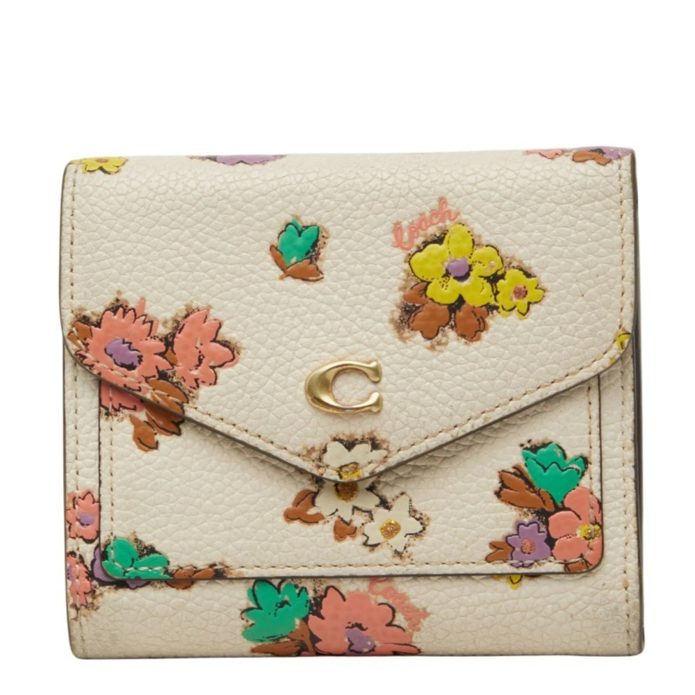 Coach Wynn Small Wallet Floral Tri-fold Ivory Multicolor Leather Women's COACH